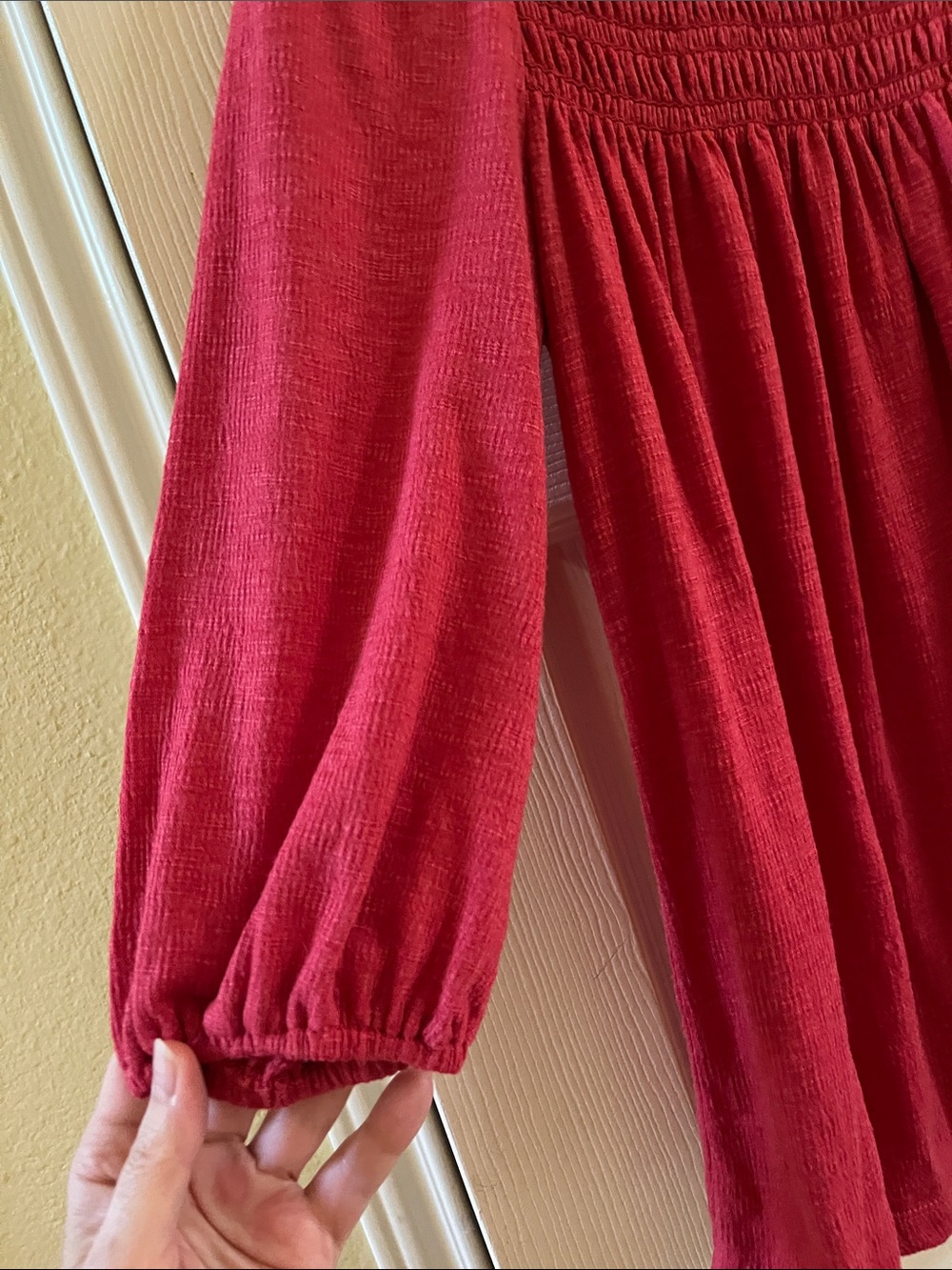 Max Studio Raspberry Smocked Yoke Peasant Top - Picture 6 of 13